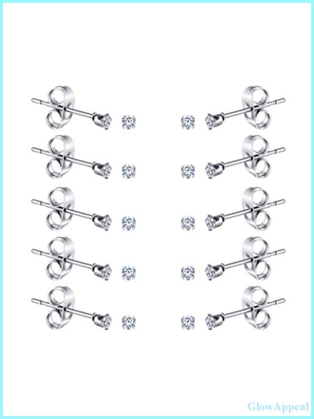 6 Pairs Stainless Steel Cubic Zirconia Stud Earrings for Women Hypoallergenic